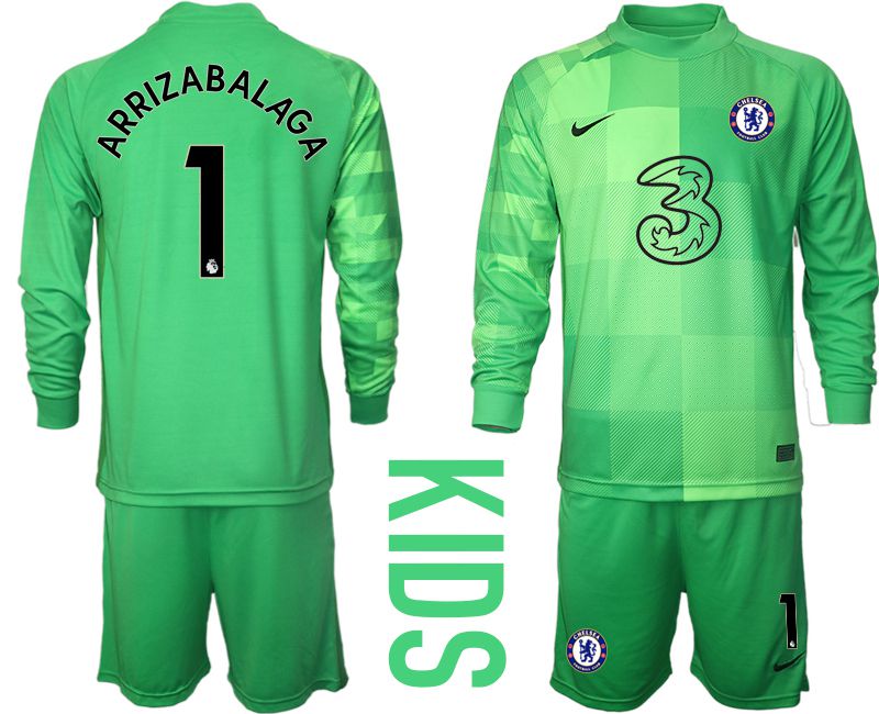 Youth 2021-2022 Club Chelsea green goalkeeper long sleeve #1 Soccer Jersey->youth soccer jersey->Youth Jersey